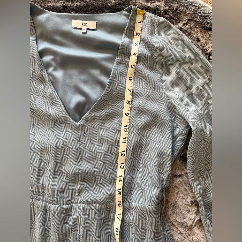 NWOT Light Blue Overlay Sheer Dress, by NSR, Hi low, Sheer Long sleeves, Medium - Picture 8 of 15